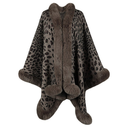 Autumn and Winter Wool Collar Cape Cardigan Leopard Cape Sweater Women eprolo