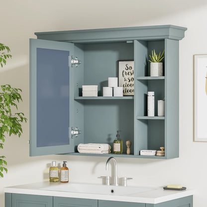 35 ''x 28' 'blue wall mounted bathroom storage cabinet with mirror door and medication cabinet with 6 open shelves - Shello's Creative Boutique
