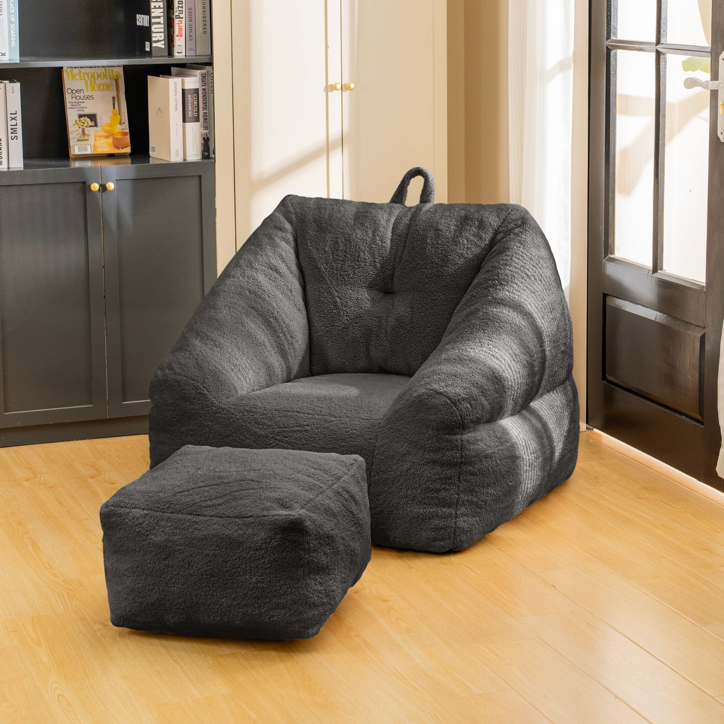 Beanbag chair with filler, beanbag sofa with tufted soft filler with memory foam, black eprolo