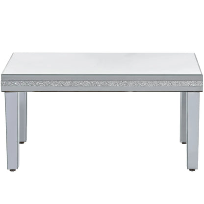 ON-TRANS Stylish Modern Glass Mirrored Coffee Table – Crystal Elegance with Adjustable Height Legs in Silver - Shello's Creative Boutique