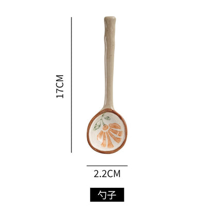 Ins Style Japanese Style Stoneware Small Soup Spoon Ceramic Spoon, Long Handle Spoon Household Cute Creative Rice Spoon eprolo