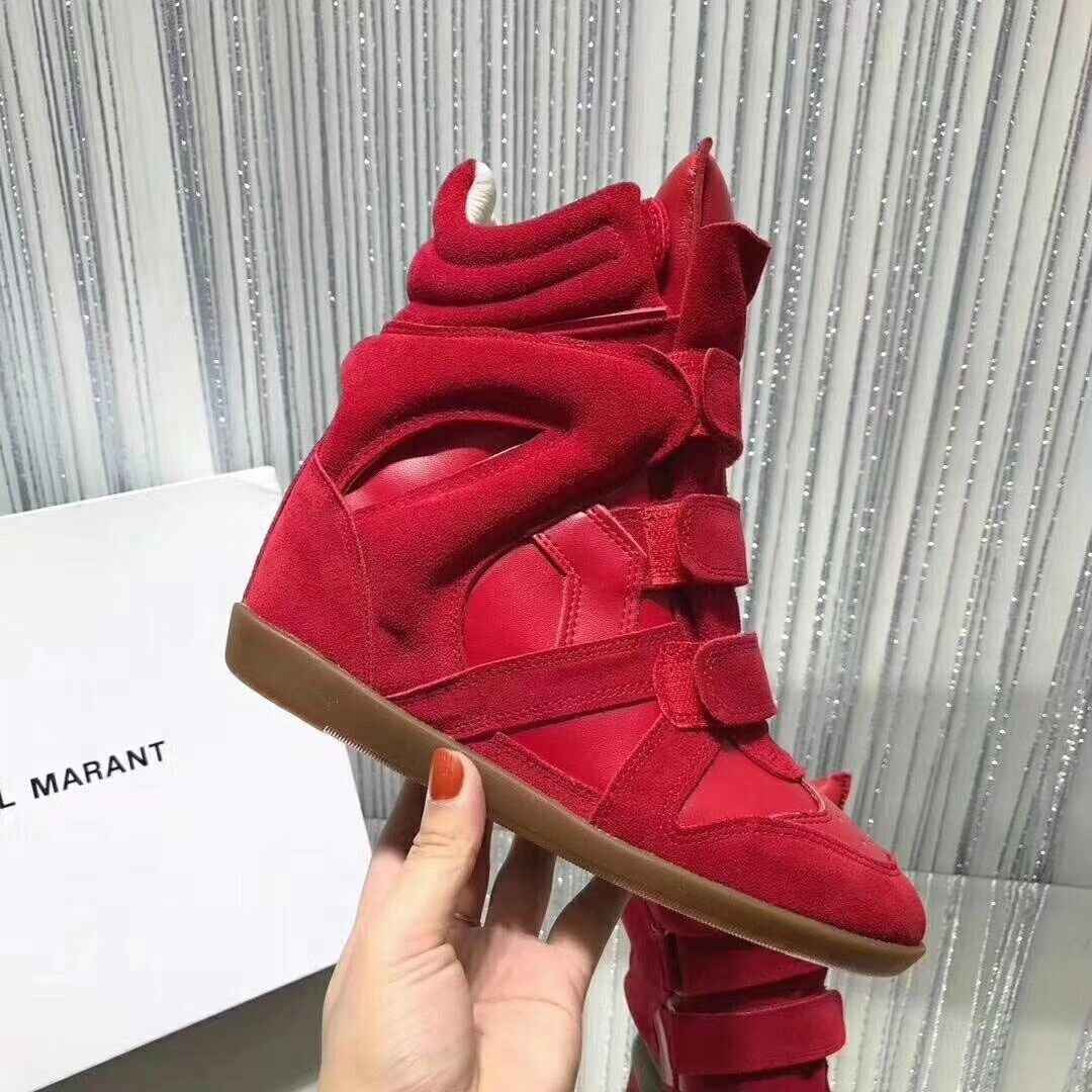 Genuine Leather Wedge Sneakers High Top Casual Hook Loop Trainers