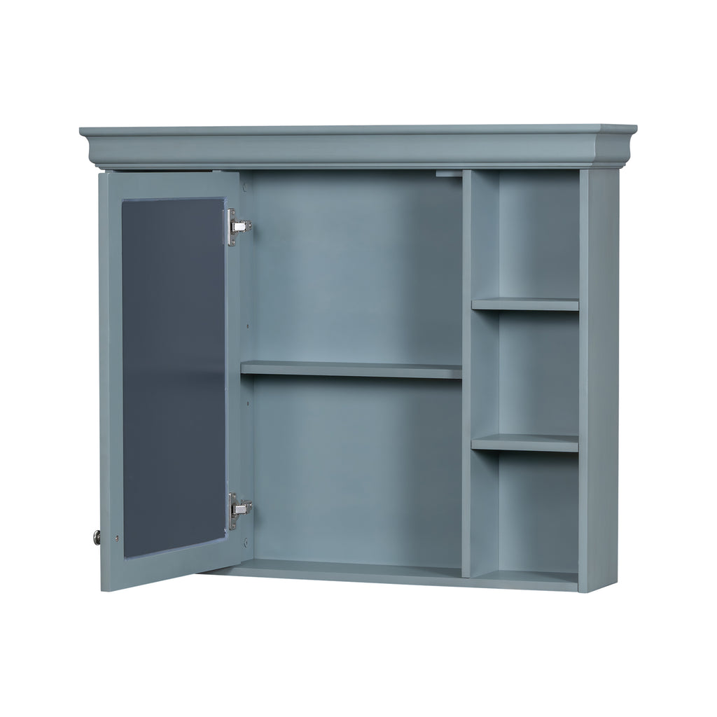 35 ''x 28' 'blue wall mounted bathroom storage cabinet with mirror door and medication cabinet with 6 open shelves eprolo