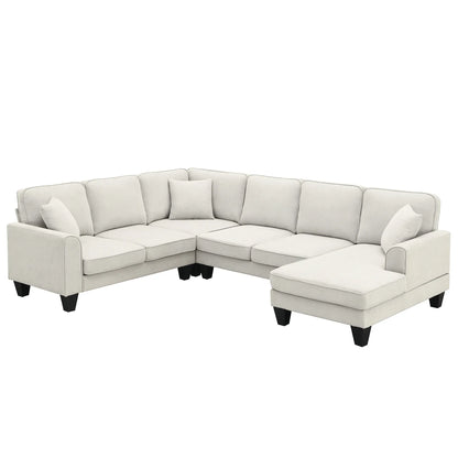 Modern U-Shape Sectional Sofa – 7-Seat Fabric Sofa Set with Pillows for Living Room, Apartment & Office - Shello's Creative Boutique
