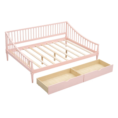 Full Size Daybed with Two Storage Drawers and Support Legs Pink Shello Creative Boutique