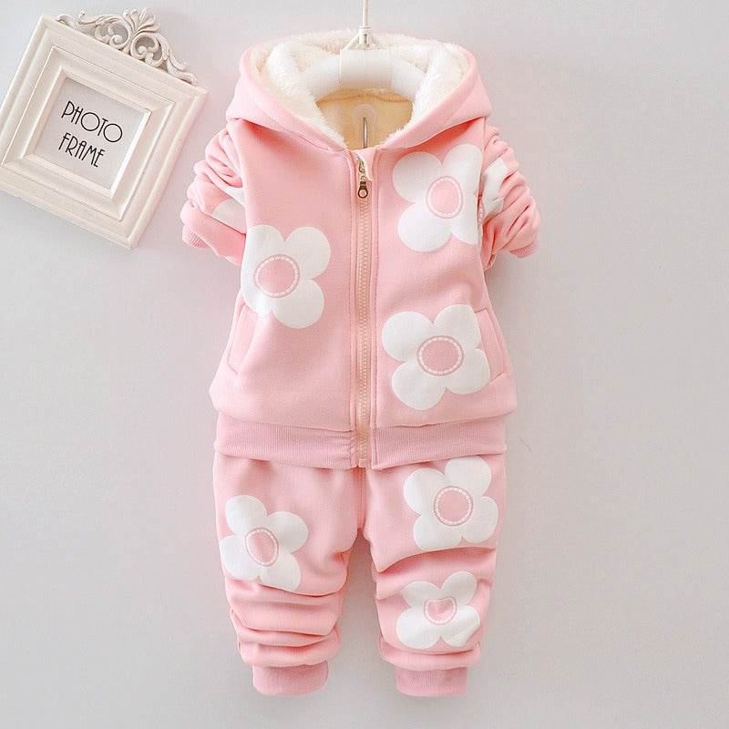 Plush set for girls' outdoor wear three flower early winter clothing two-piece set for children's autumn clothing Shello Creative Boutique