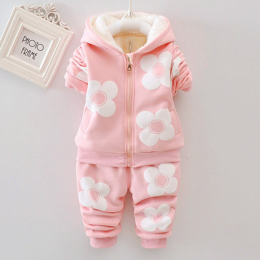 Plush set for girls' outdoor wear three flower early winter clothing two-piece set for children's autumn clothing Shello Creative Boutique