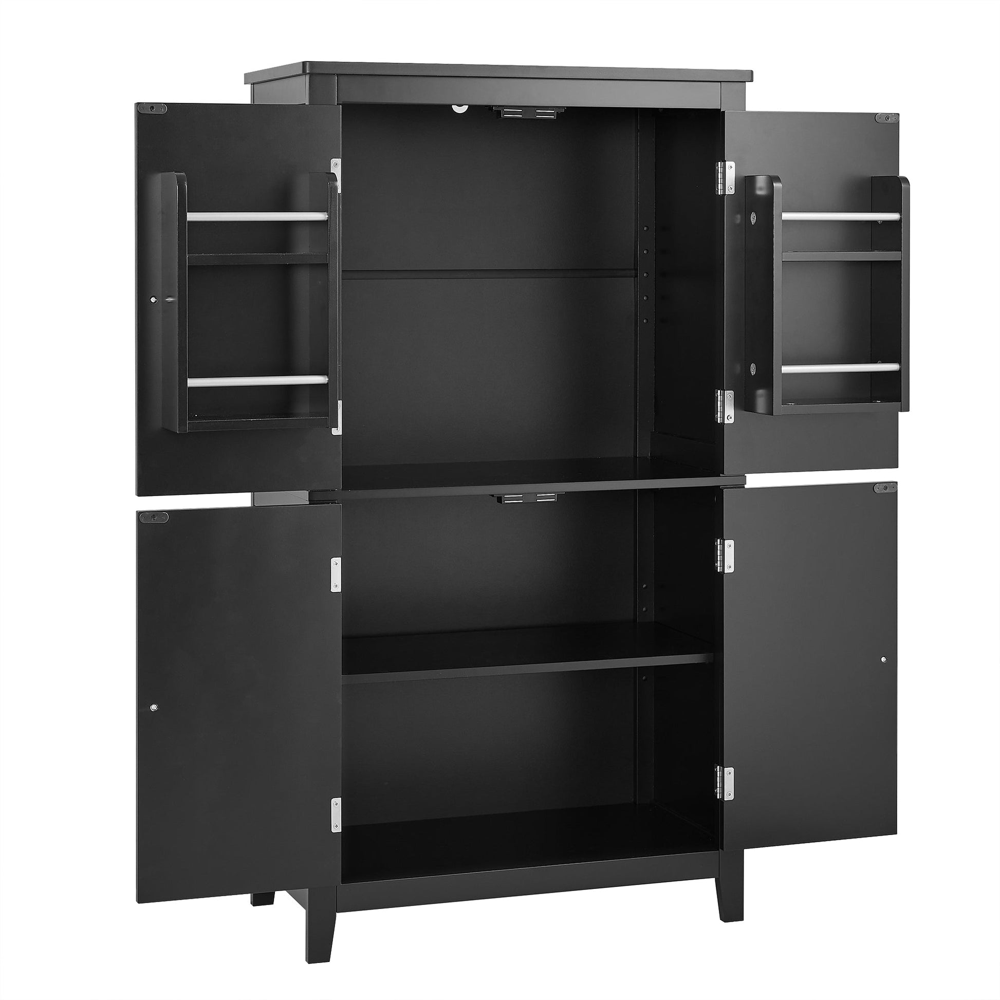 Bathroom floor storage cabinet, bathroom storage cabinet, 4-door independent cabinet, adjustable shelf, adaptive shelf, black eprolo