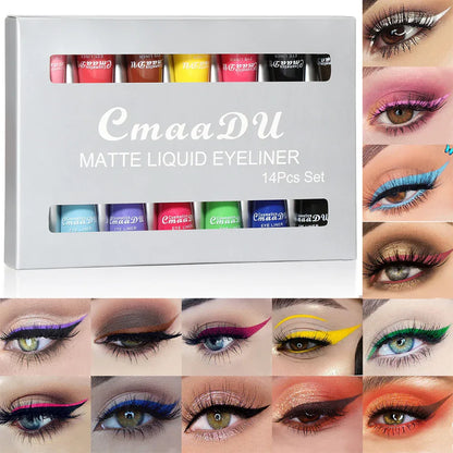 CmaaDu 14 color liquid eyeliner set matte quick drying long lasting no smudge - Shello's Creative Boutique