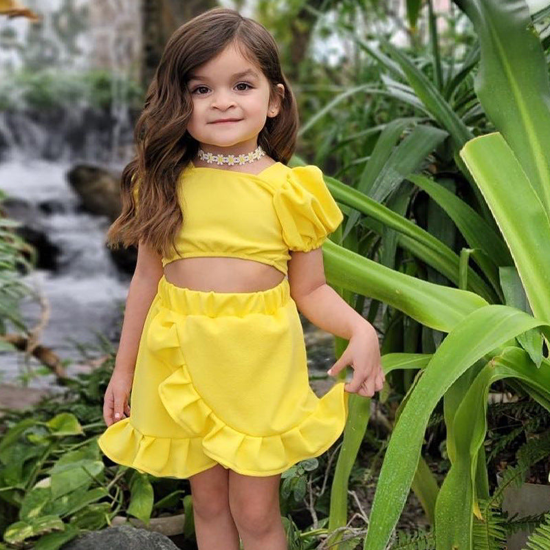 Children's Wear Girls' Suit Ins Style Children's Wear Girls' Lantern Sleeve Short Skirt Two-Piece Set eprolo