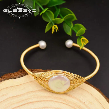 GLSEEVO Original Design Handmade Natural Freshwater Pearl Bangle For Women Wedding Gift Fine Jewelry - Shello's Creative Boutique