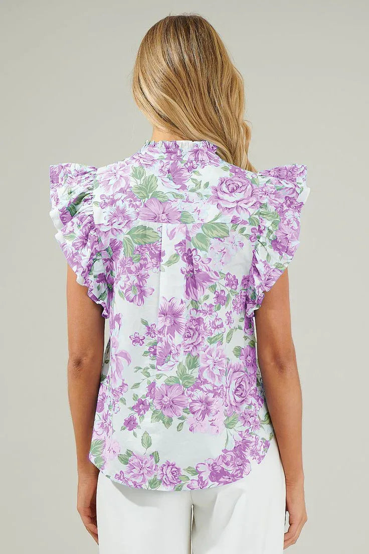 Green Floral Print Ruffle Sleeve Frill Shirt - Shello's Creative Boutique