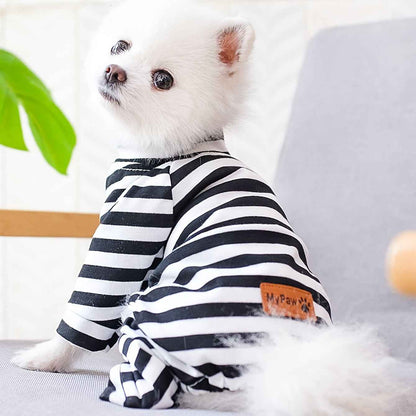 Year-Round Cozy Knit Pajamas for Small Dogs & Cats - Easy Pullover, Stretch Comfort, Stylish Stripes