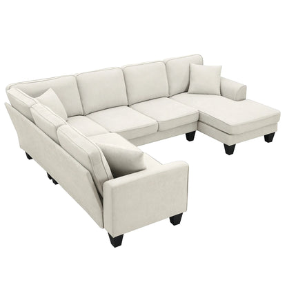 Modern U-Shape Sectional Sofa – 7-Seat Fabric Sofa Set with Pillows for Living Room, Apartment & Office - Shello's Creative Boutique