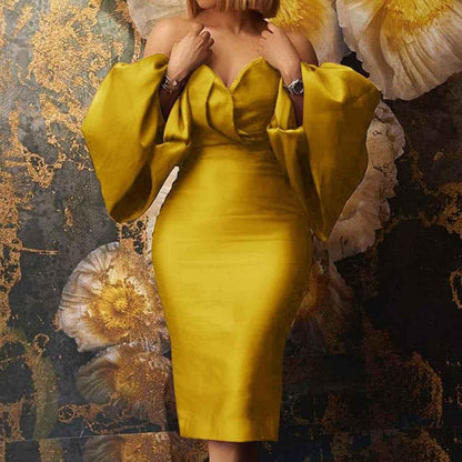 Off-Shoulder Party Dress with Sexy Lantern Sleeves for Women - Shello's Creative Boutique
