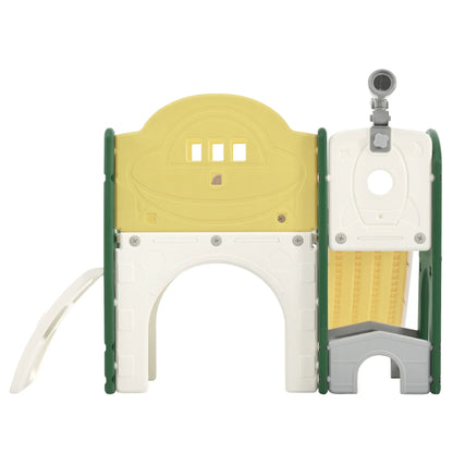 Kids Slide Playset Structure 7 in 1, Freestanding Spaceship Set with Slide, Arch Tunnel Yellow + HDPE - Shello's Creative Boutique