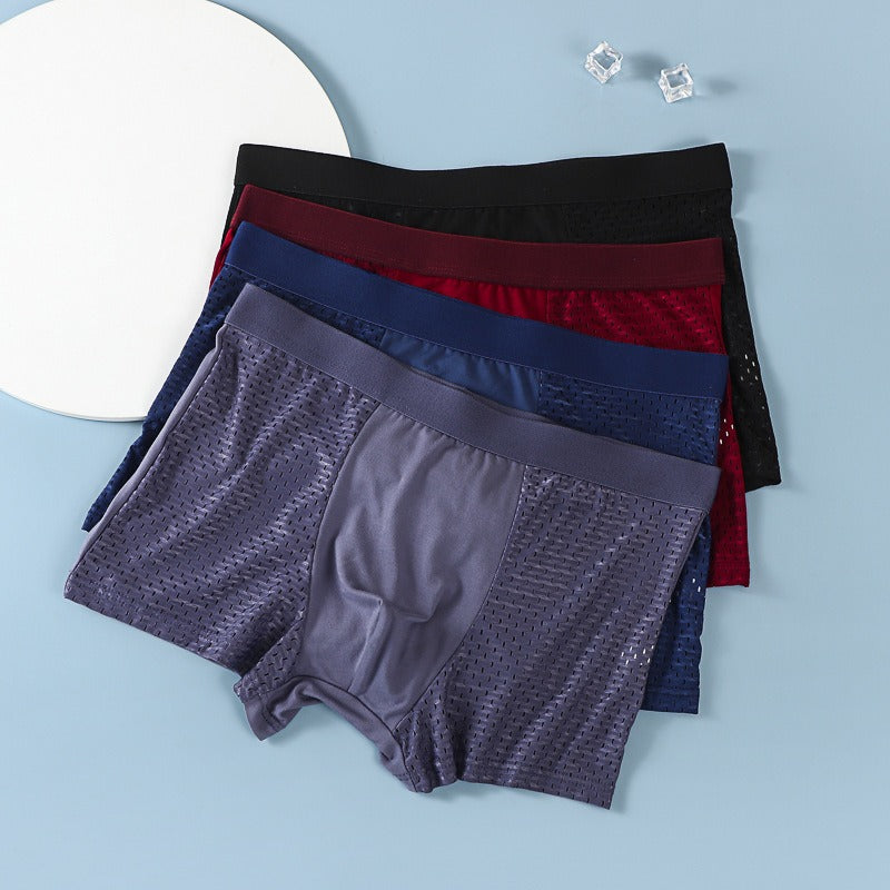 Men's boxer briefs ice silk large size breathable summer seamless four-corner mesh men's pants eprolo