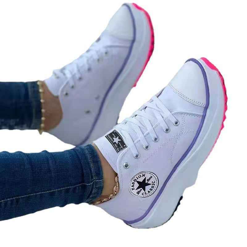 Low-cut single shoes for women, thick-soled canvas shoes, front lace-up platform soles, large size women's shoes-Shello's Creative Boutique