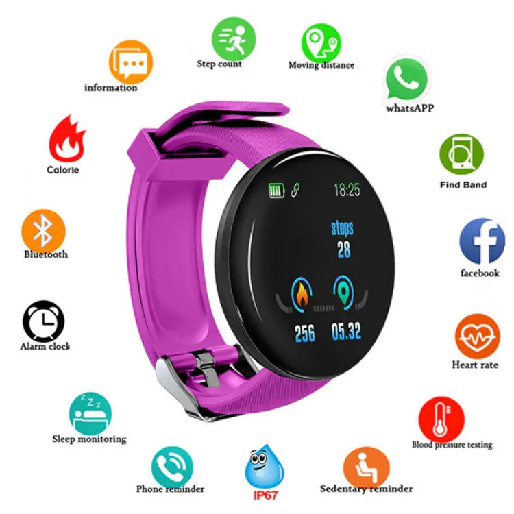 D18 Smart Bracelet Color Round Screen Heart Rate Blood Pressure Sleep Monitoring Pedometer Sports Encyclopedia Star Smart Watch - Shello's Creative Boutique