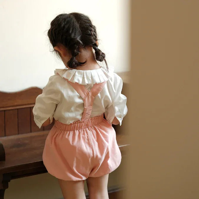 Children Clothing Girls Spring Dress New Set Medium Sleeve Shirt Girls Shorts Kids Sweet Pair Two Piece Set - Shello's Creative Boutique