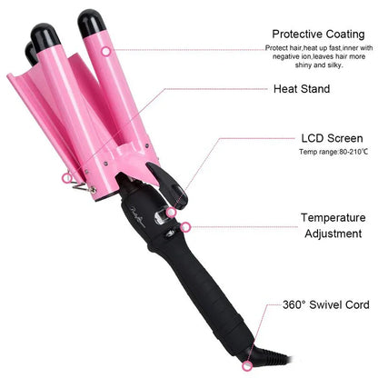 LED Ceramic Triple Barrel Hair Curler Irons Hair Wave Waver Styling Tools Hair Styler Wand - Shello's Creative Boutique