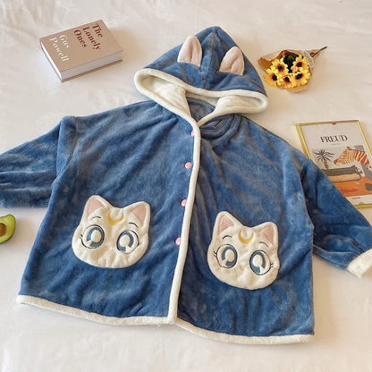 Winter Pajamas Women Sleepwear Plus Size XXXL Flannel Pyjamas Fashion Home Wear Cartoon Hooded Nightgown Coral Velvet Cardigan - Shello's Creative Boutique