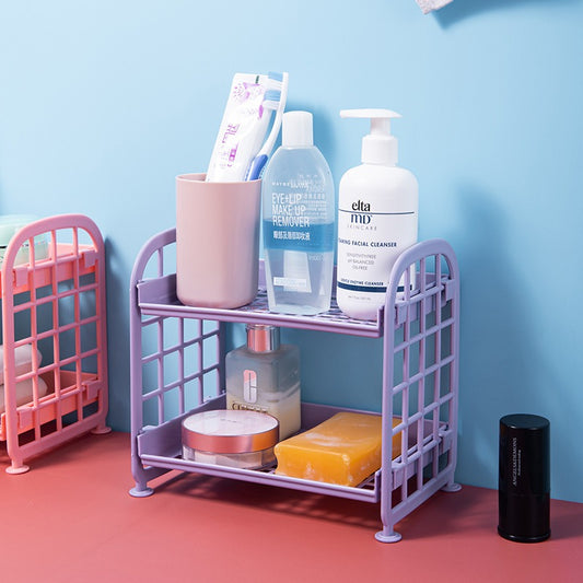 Double Storage Rack Kitchen Small Shelf Desktop Storage Rack Bathroom Sink Plastic Organizing Rack eprolo
