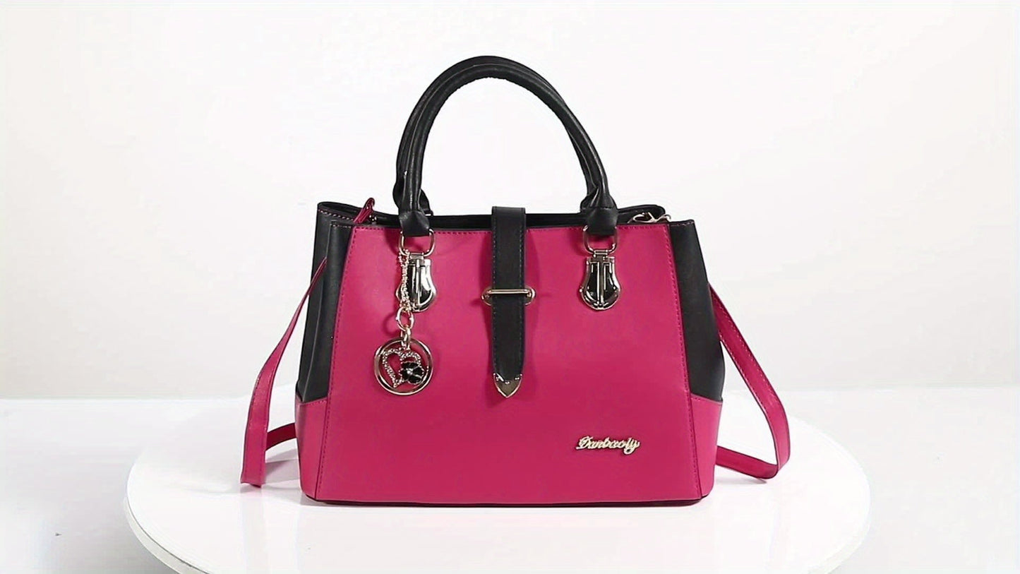 Women's Letter Detail Shoulder Bag, Elegant Double Handle Purse, Simple Large Handbag For Work Shello's Creative Boutique