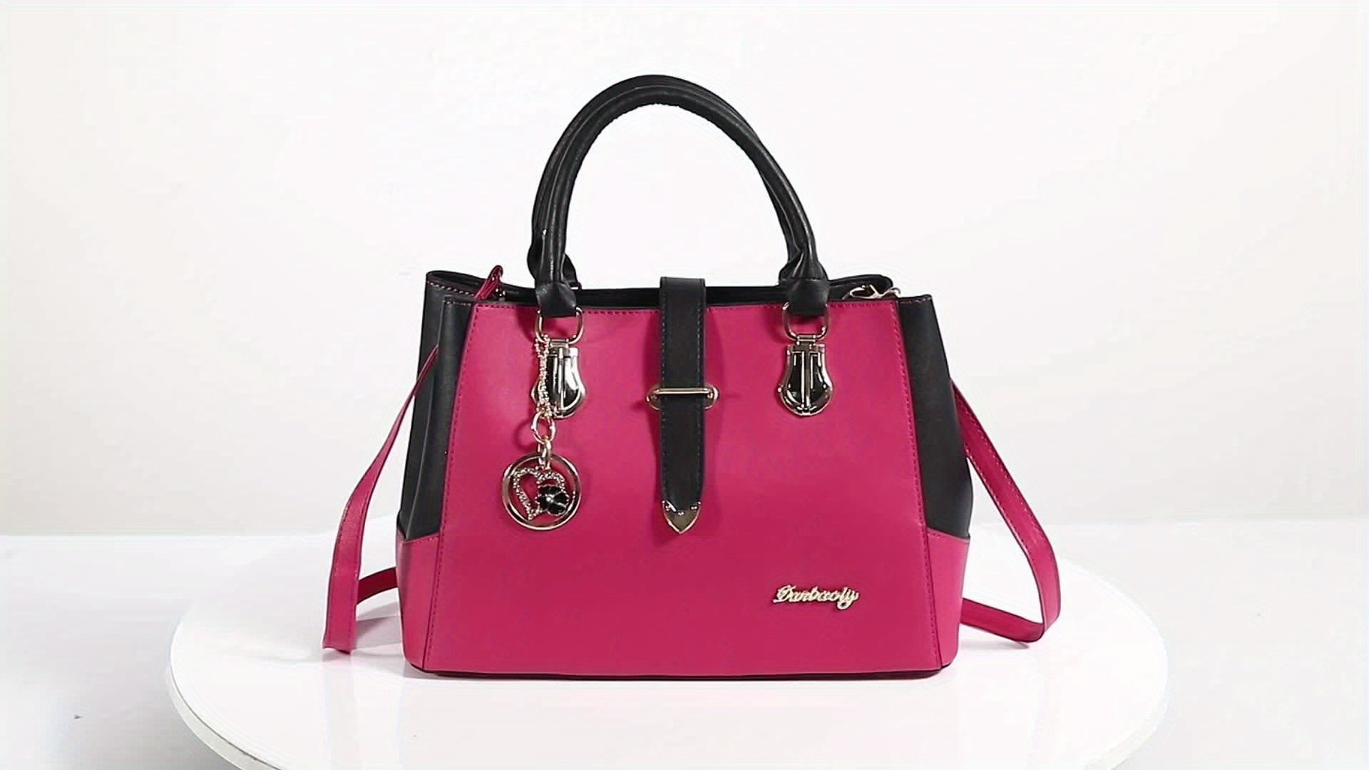 Women's Letter Detail Shoulder Bag, Elegant Double Handle Purse, Simple Large Handbag For Work Shello's Creative Boutique