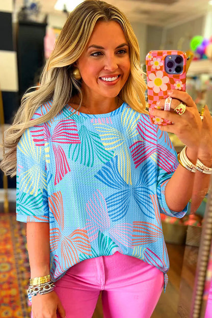 Pink Bowknot Print Waffle Loose Tee - Shello's Creative Boutique