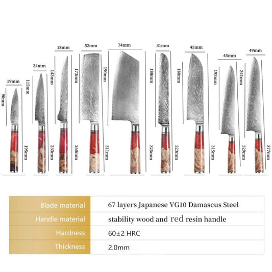 XUANFENG set of vg10 steel kitchen knife brocade machete chef knife bread knife blue resin and color wooden handle kitchen tools eprolo