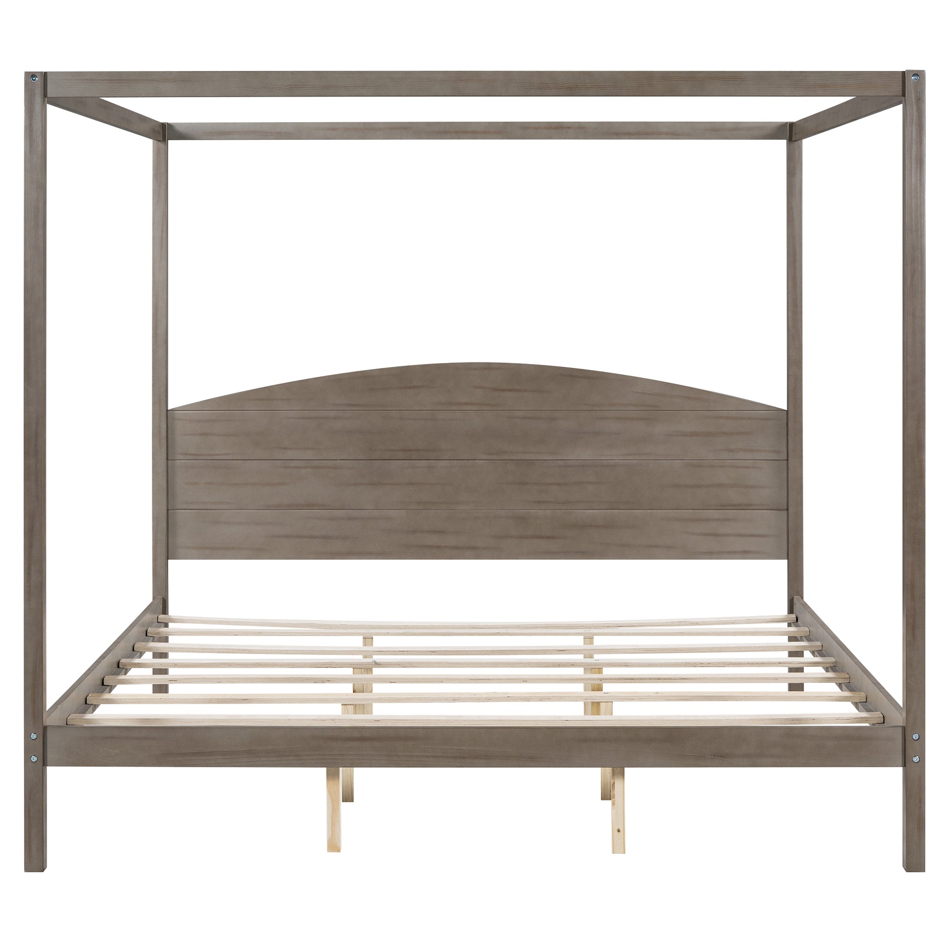 King Size Canopy Platform Bed with Headboard and Support Legs, Brown Wash 