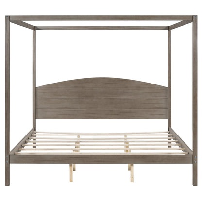 King Size Canopy Platform Bed with Headboard and Support Legs, Brown Wash - Shello's Creative Boutique