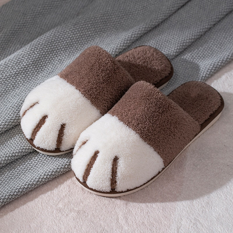 Winter House Warm Fur Slipers For Women Cute Cat paw Designer Bedroom Warm Plush Shoes Non-slip Indoor Women Furry Slippers eprolo