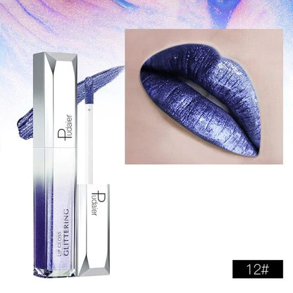 Pudaier Metallic Glitter Shine Full Colour Lipstick Makeup Long-lasting Liquid Tint Lip Gloss - Shello's Creative Boutique