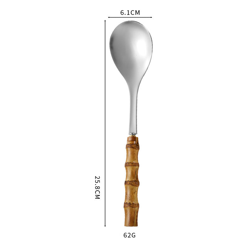 Natural Bamboo Handle Stainless Steel Tableware, Dessert Salad Spoon Fork, Bamboo Joint Handle, Western Food Steak Knife eprolo