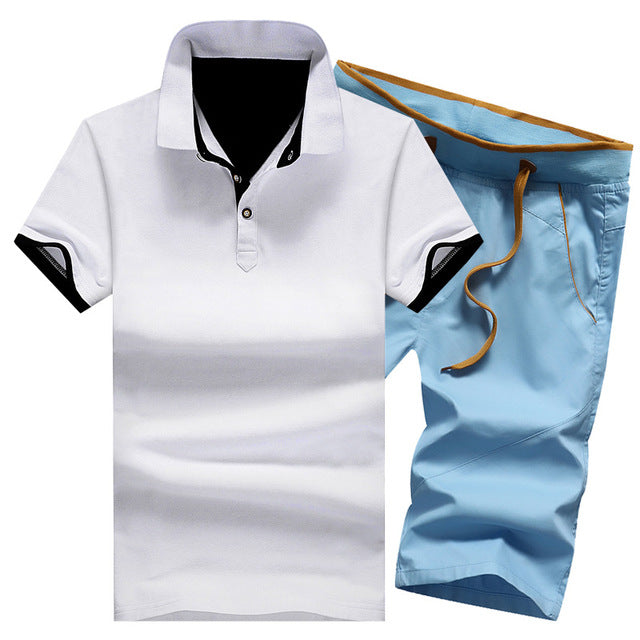 Cotton Mens Sets Summer Button Polo Shirts Sets Turn Down Mens Shorts 4XL Men Clothes 2 Piece Set Elastic Waist Shorts eprolo