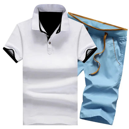 Cotton Mens Sets Summer Button Polo Shirts Sets Turn Down Mens Shorts 4XL Men Clothes 2 Piece Set Elastic Waist Shorts - Shello's Creative Boutique