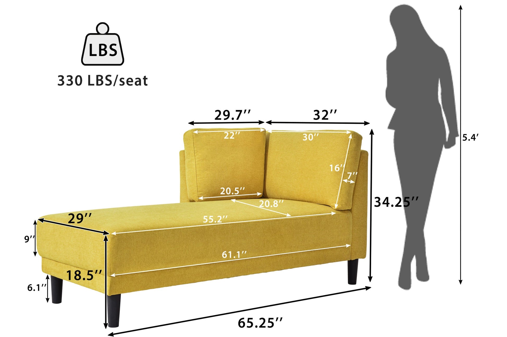 65" Mid-Century Modern Fabric Corner Lounge Chair Upholstered Indoor Chaise Lounge for Bedroom eprolo