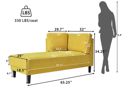 65" Mid-Century Modern Fabric Corner Lounge Chair Upholstered Indoor Chaise Lounge for Bedroom eprolo