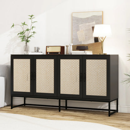 Rattan 4-Door Sideboard , Sideboard Buffet Storage Cabinet,Accent Storage Cabinet , Large Cabinet With 4 Rattan Decorated Doors - Shello's Creative Boutique