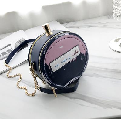 Round Letter Printed Perfume Bottle Pu Leather Casual Handbag Chain Purse Shoulder Bag Shello Creative Boutique
