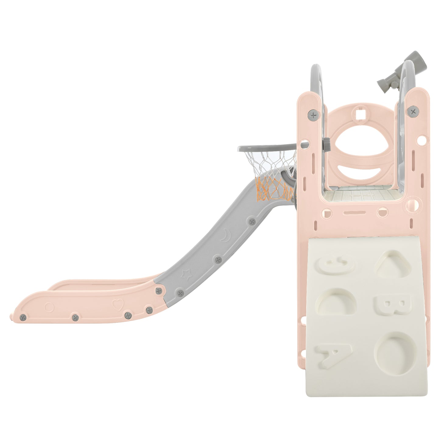 Kids Slide Playset Structure 7 in 1, Freestanding Spaceship Set with Slide, Arch Tunnel Pink+Grey + HDPE eprolo