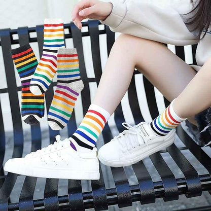 Rainbow Striped Harajuku Socks - Fun Cotton Short Socks for Women - Shello's Creative Boutique