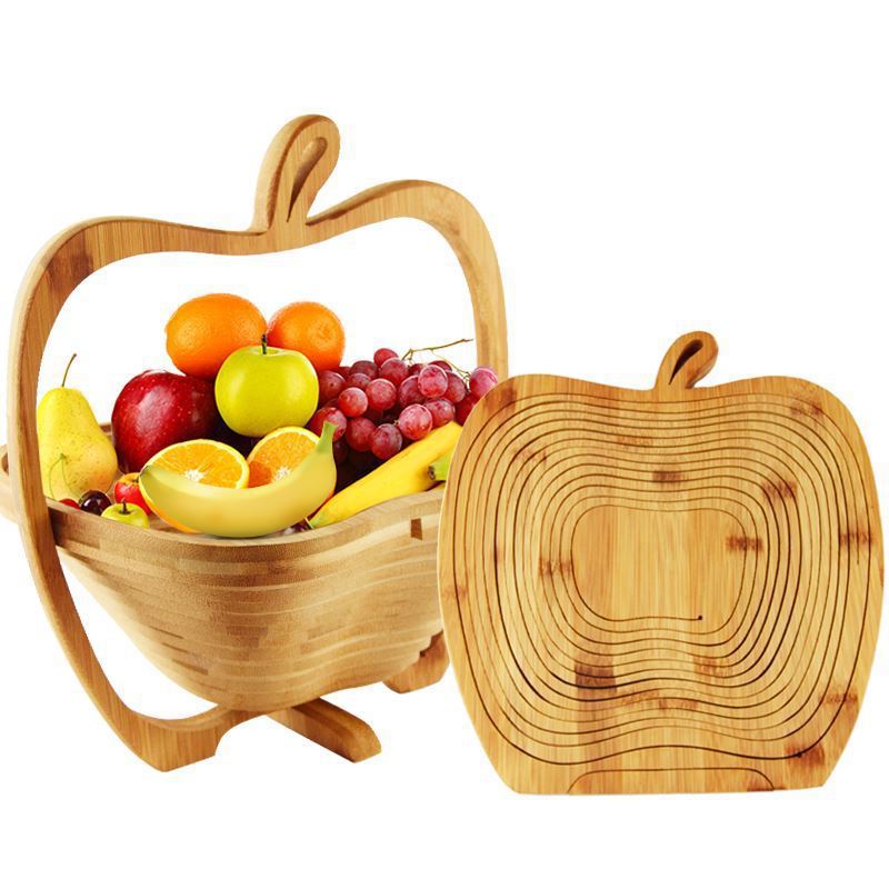 Folding Fruit Basket Creative Fashion Crafts Fruit Storage Basket Wooden Layer Tripod Bowl Outdoor Camping Supplies eprolo