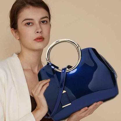 One-Shoulder Patent Leather Handbag for Weddings - Shiny Crossbody Design - Shello's Creative Boutique