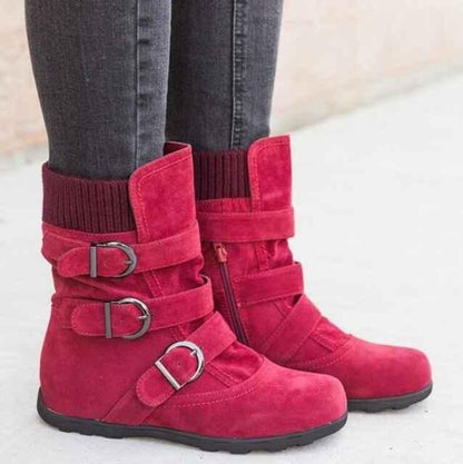 Women's Winter Calf Boots - Warm Zipper Flat Boots - Shello's Creative Boutique