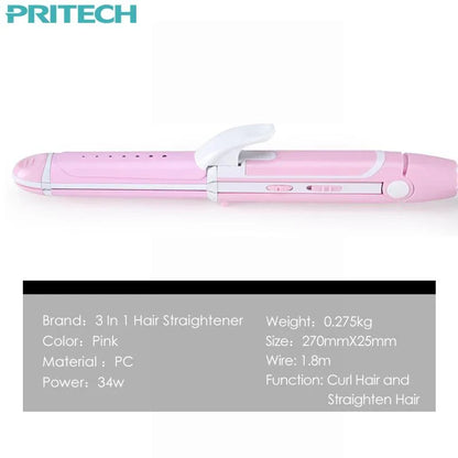 Pritech New Electric 3 In 1 Hair Straightener Curling Irons For Wet&Dry Professional Hair Curler Styling - Shello's Creative Boutique