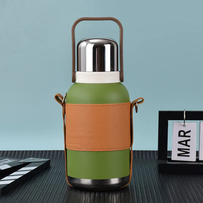Large capacity 316 stainless steel sports water bottle outdoor with carrying rope portable travel pot thermos cup - Shello's Creative Boutique