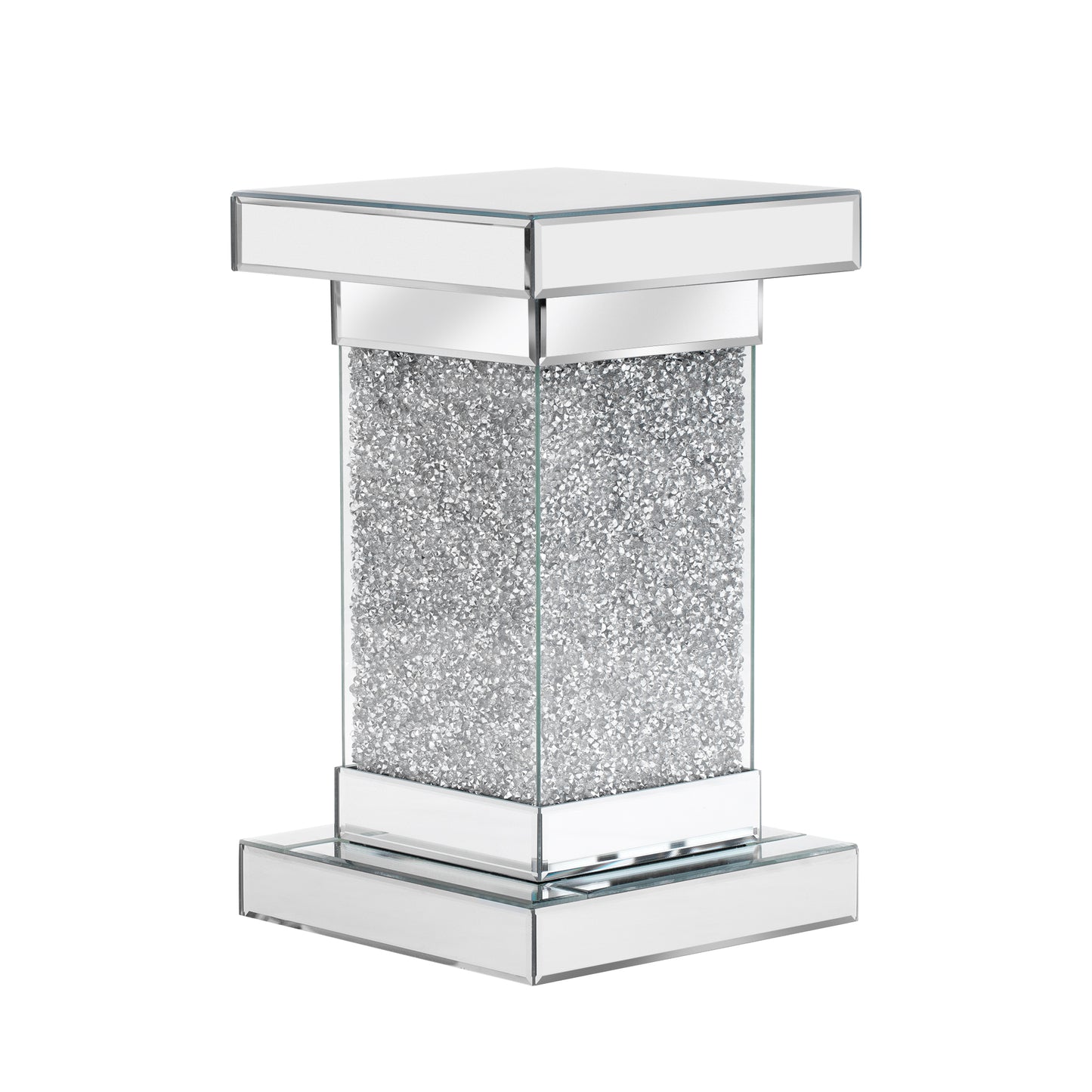 U-Can 11.8-inch silver square mirror coffee table with LED lights, modern diamond edge table, no assembly required eprolo